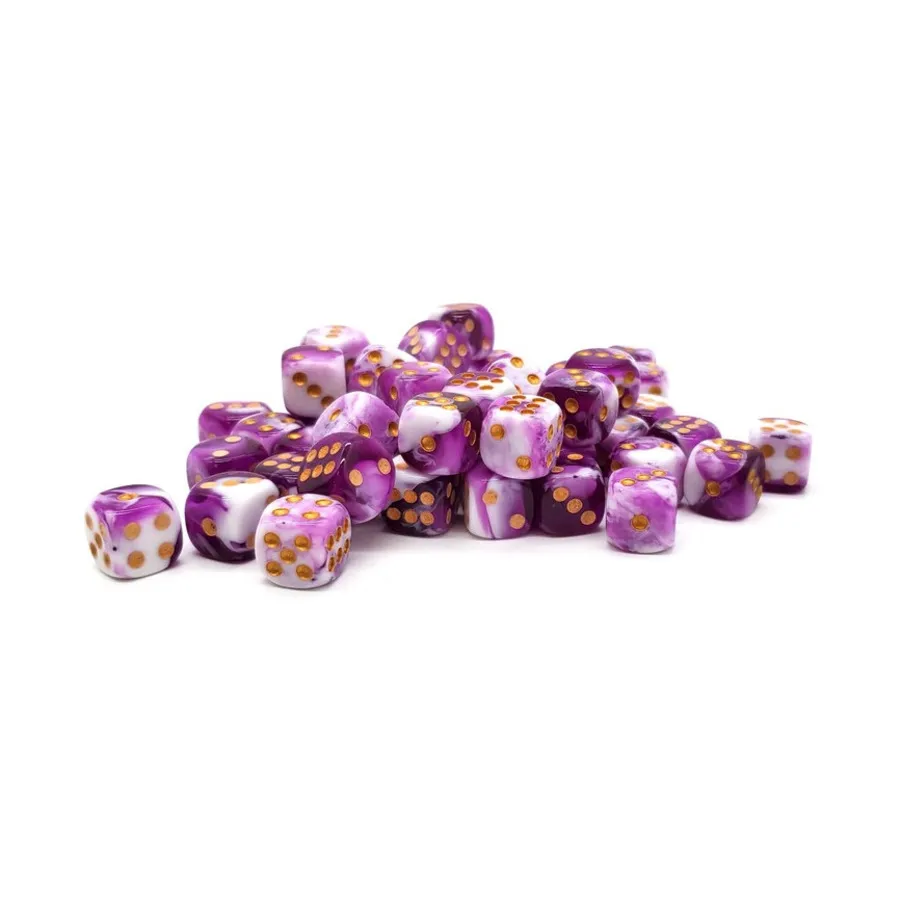 

Набор d6, 12 мм — фиолетовый, белый с золотом (50), Acrylic-Resin Dice - Vorpal (d6s)