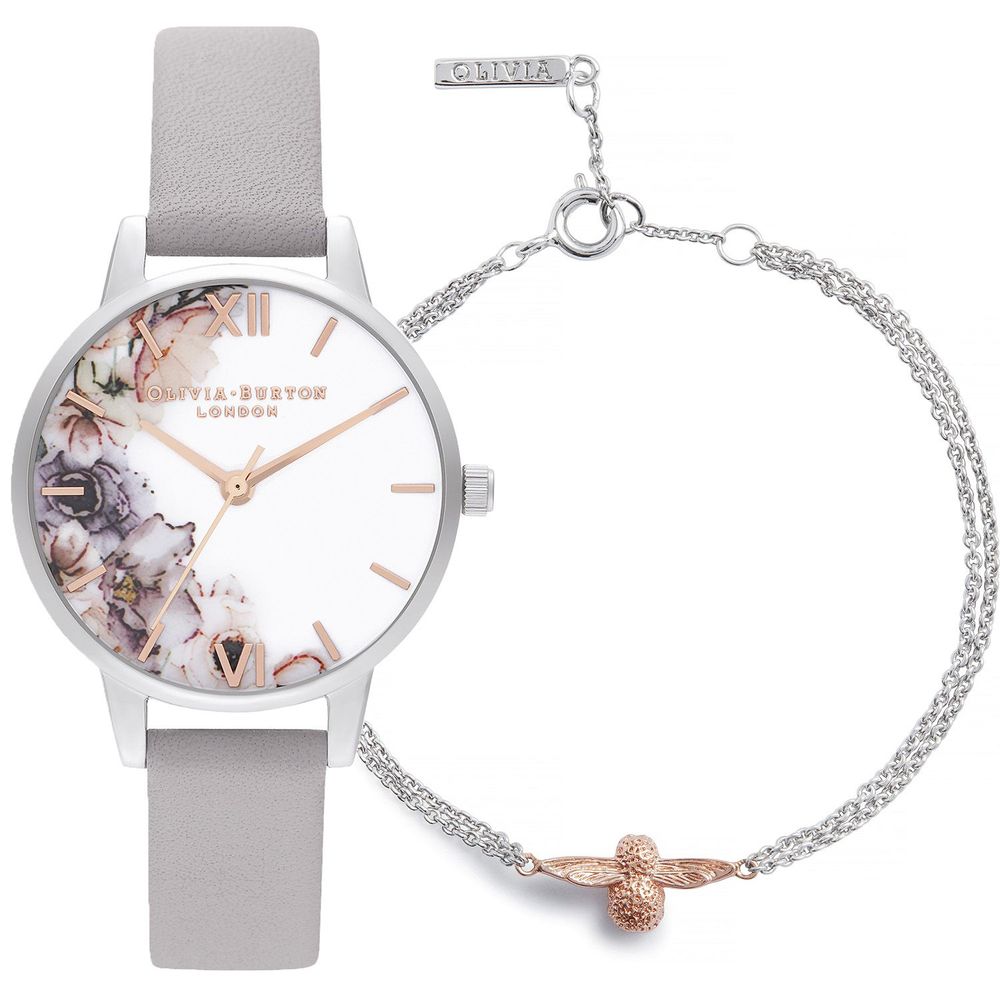 

Серые кожаные часы Olivia Burton