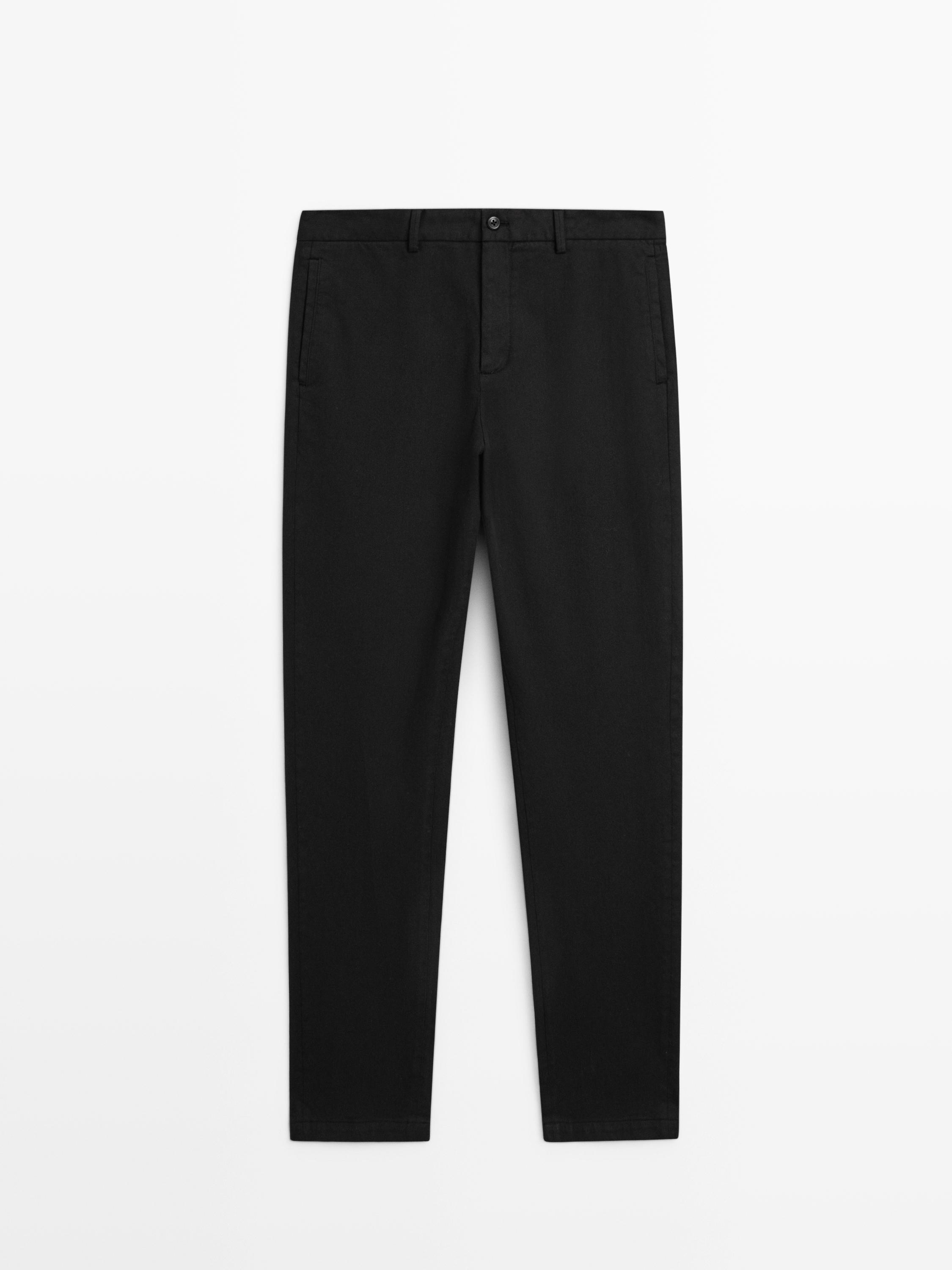 Брюки из хлопкового твила с эластичным поясом Massimo Dutti, black — фото 2