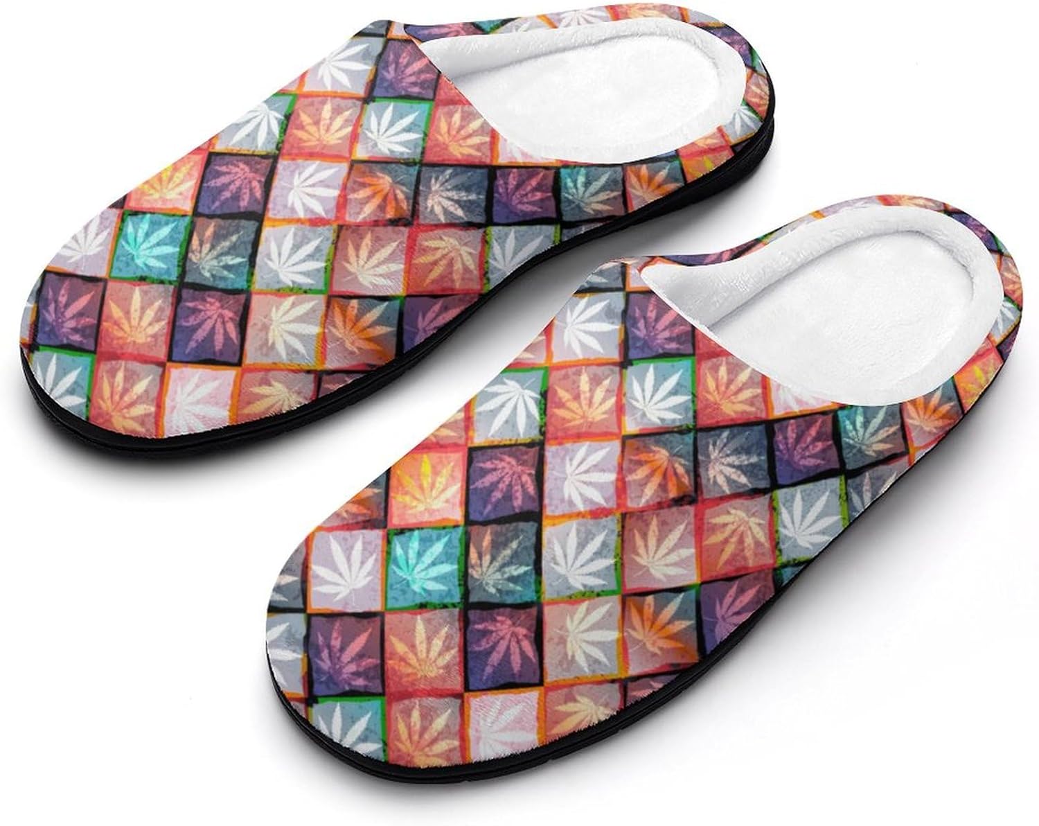 

Тапочки Kojxou на Хэллоуин для женщин и мужчин, теплые хлопковые домашние тапочки с жесткой подошвой, удобные тапочки-клоги, обувь без шнурков для дома и улицы, Tropical Leaves Checkered