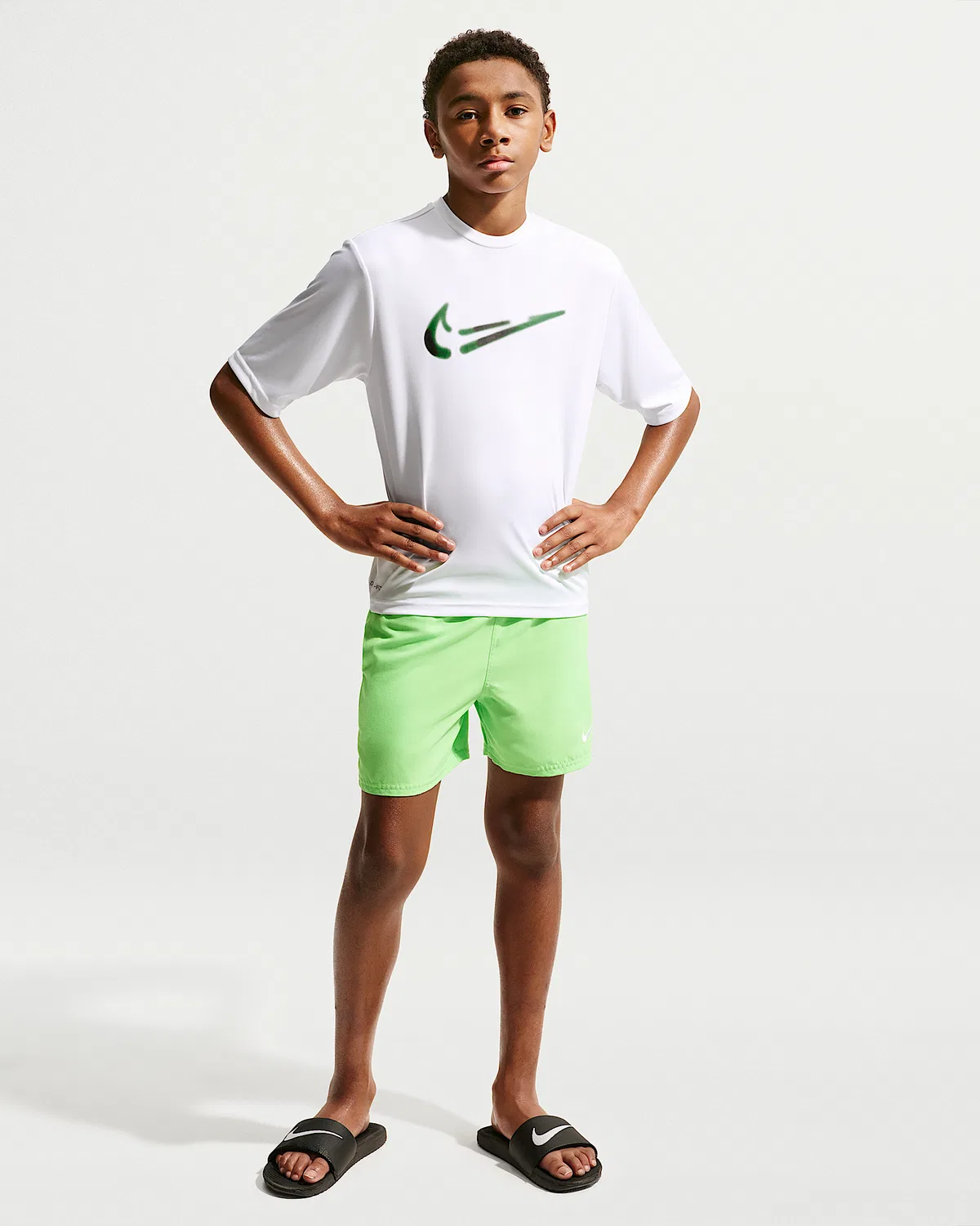 Большой детский (мальчиковый) Dri-FIT UV короткий рукав топ Nike Swim Hydroguard, White — фото 4