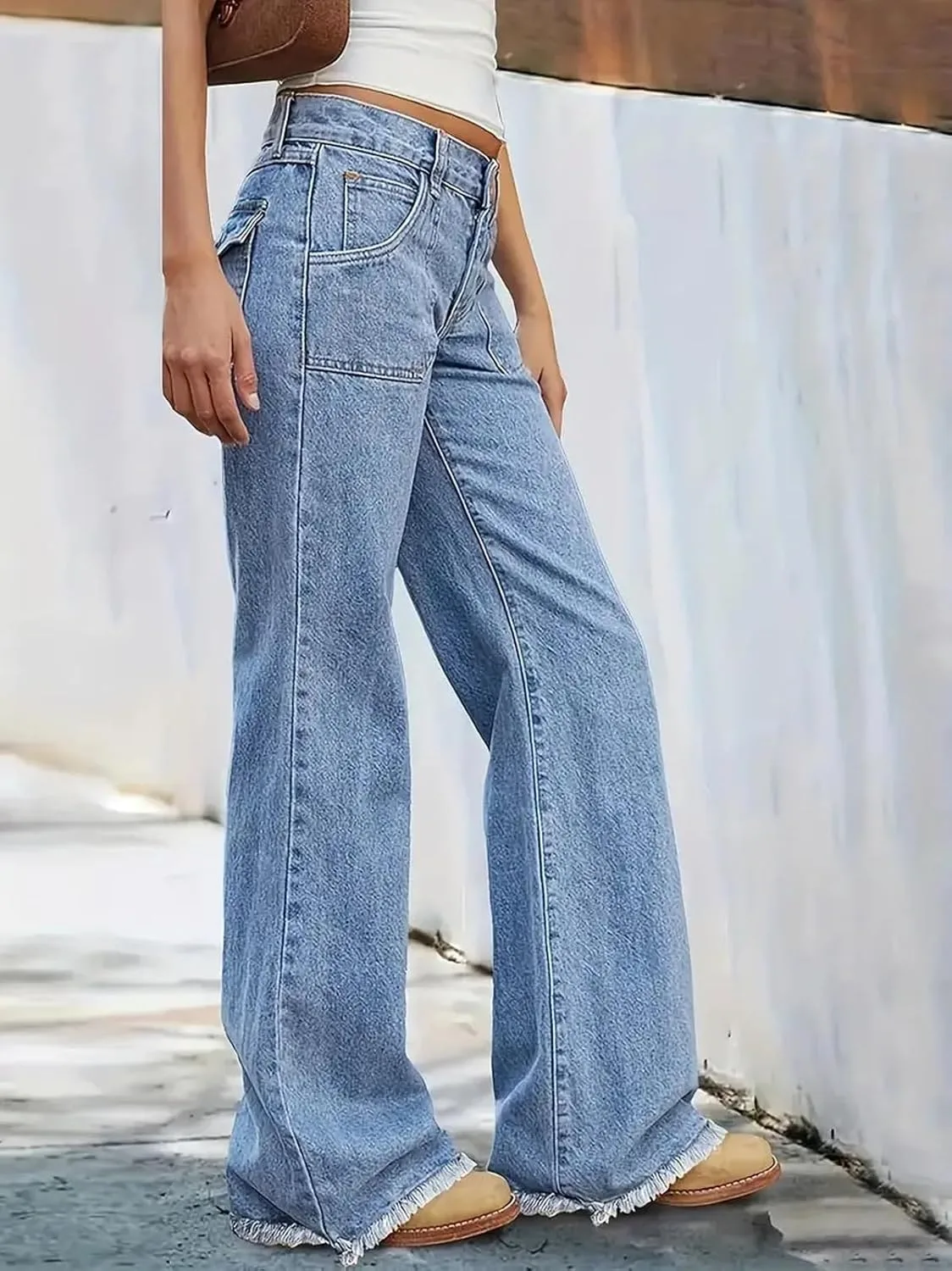 Женские джинсы Y2k low rise wide leg с клапанами на карманах — фото 2