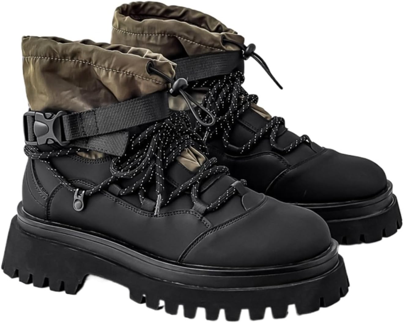 

Мужские ботинки на платформе с высокой подошвой, в байкерском стиле, ботинки без шнурков для повседневной носки на улице Azttoztto, зеленый