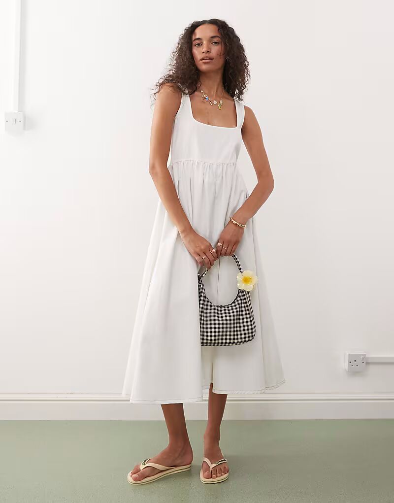 

Платье миди из джинсовой ткани, свободного кроя, с декоративными швами, белое Reclaimed Vintage