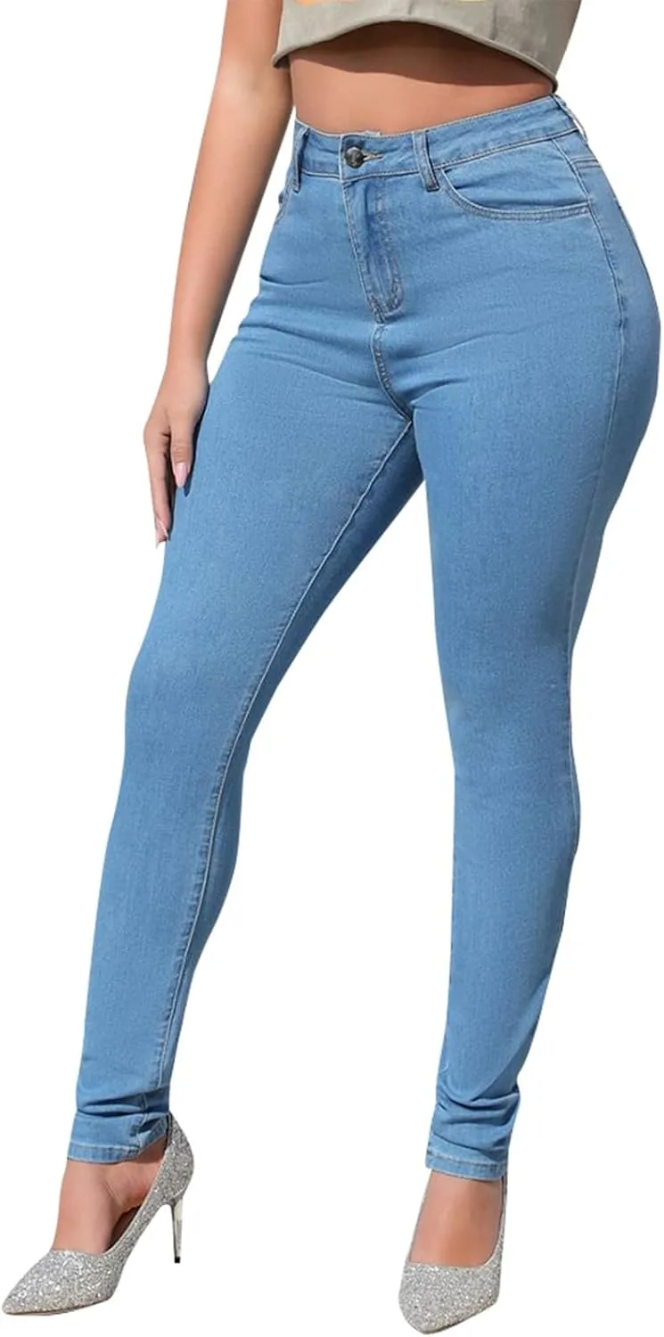 

Женские классические джинсовые леггинсы с карманами High Waisted Stretch Tummy Control