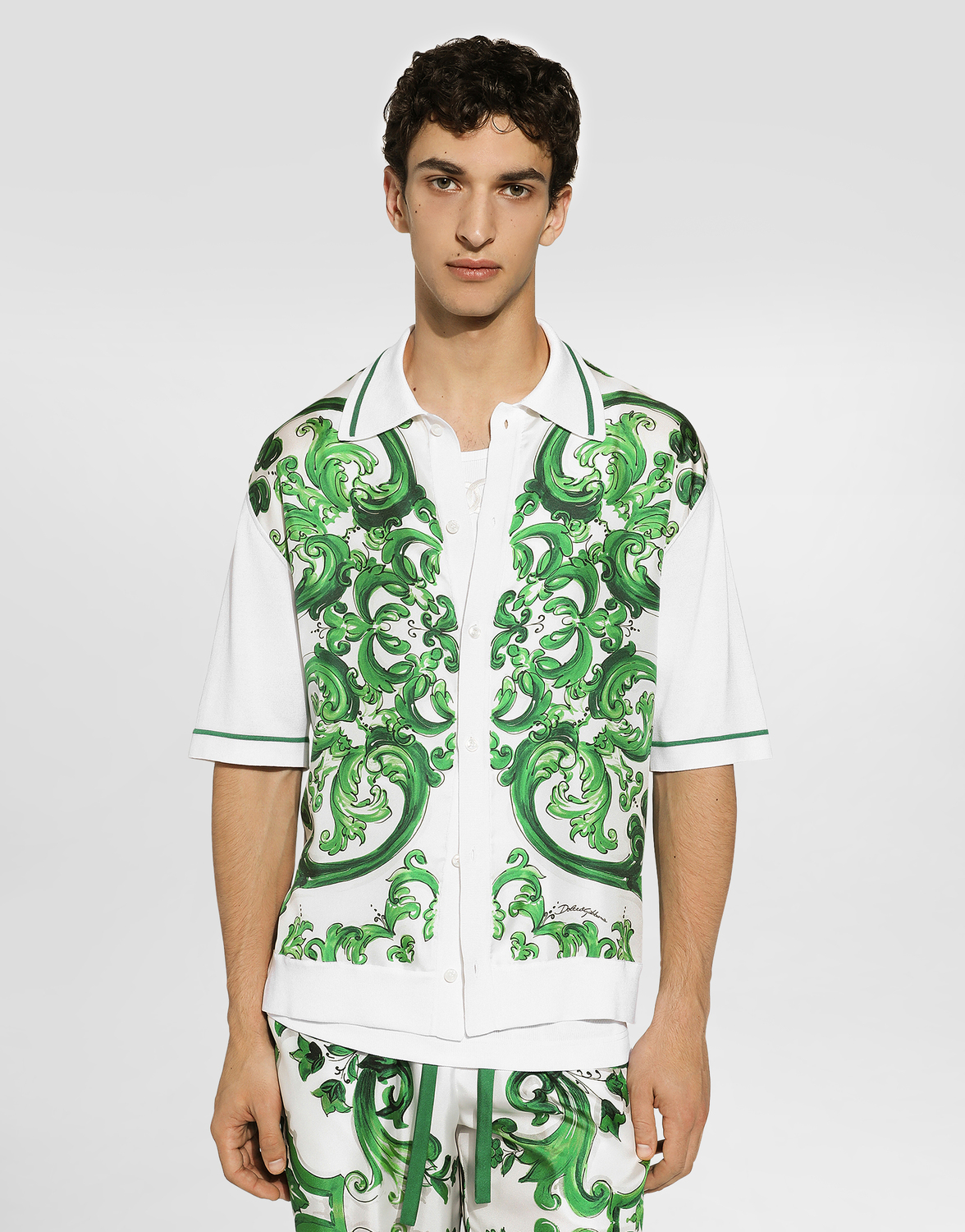 Оверсайз рубашка из шелка и пряжи с принтом «майолика» DOLCE & GABBANA, мультиколор — фото 4