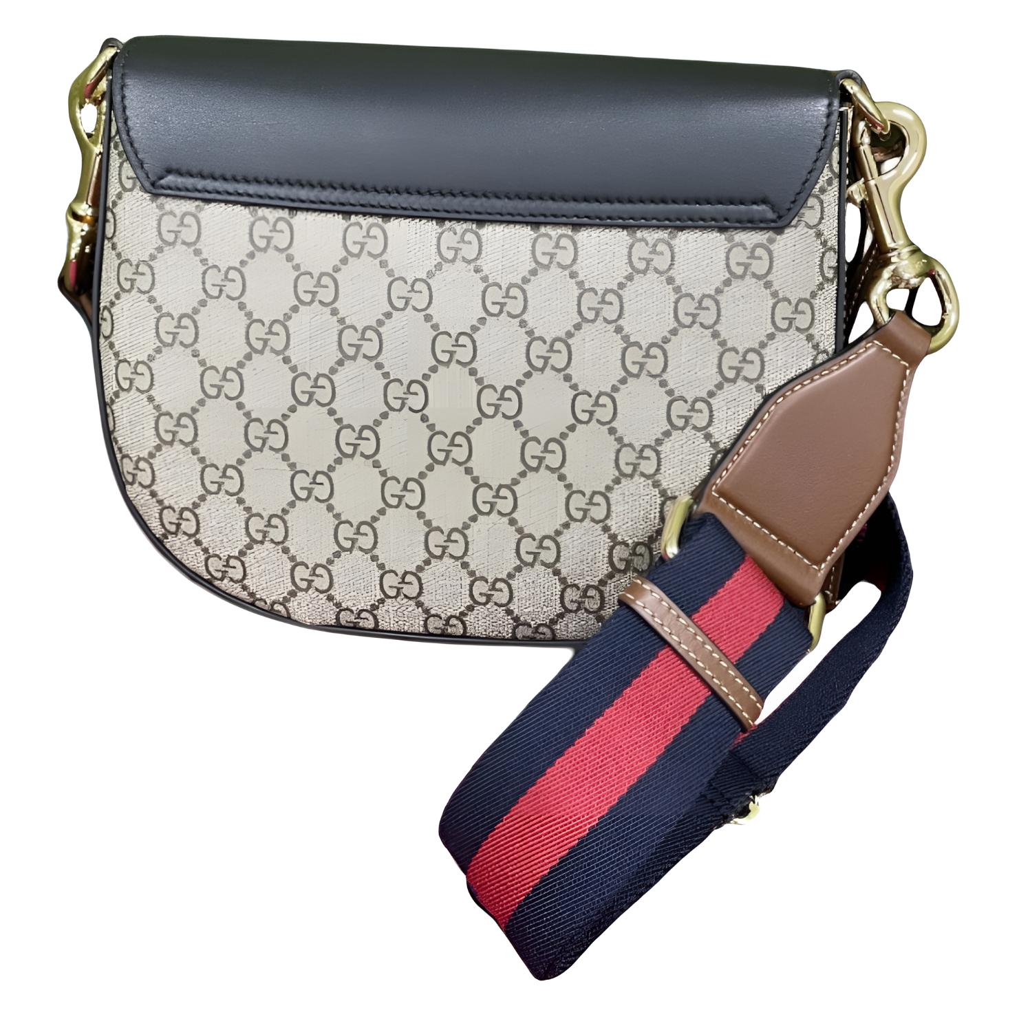 Женская холщовая сумка кросс-боди GUCCI, бежево-черная — фото 4