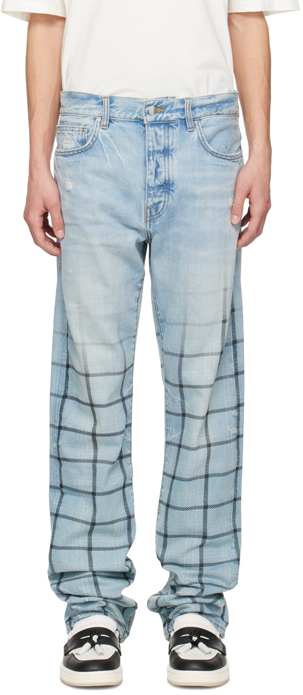 

Синие выцветшие клетчатые джинсы AMIRI