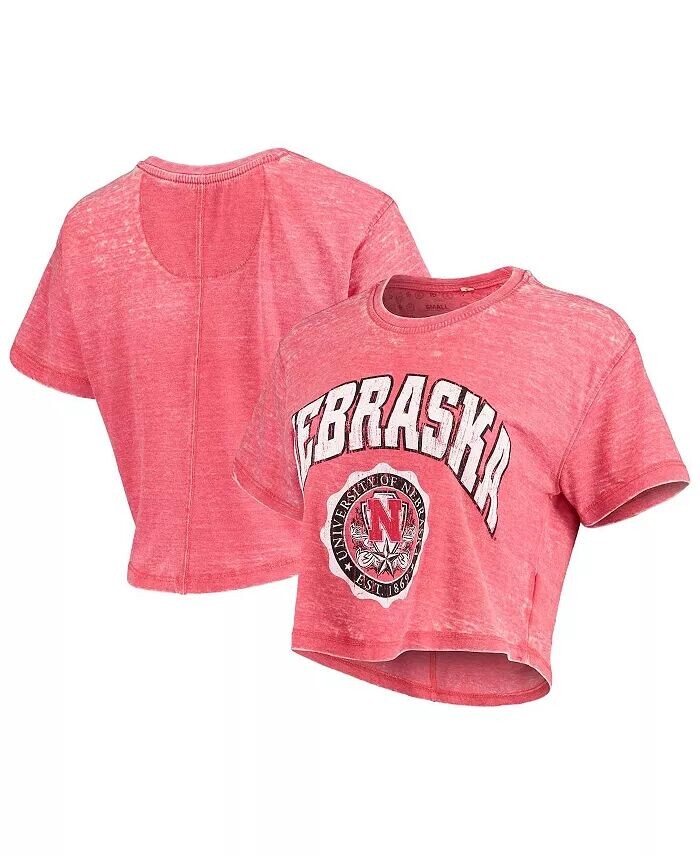 

Женская футболка Meathered Scarlet Nebraska Huskers Edith Vintage-Like Burnout Crop Pressbox