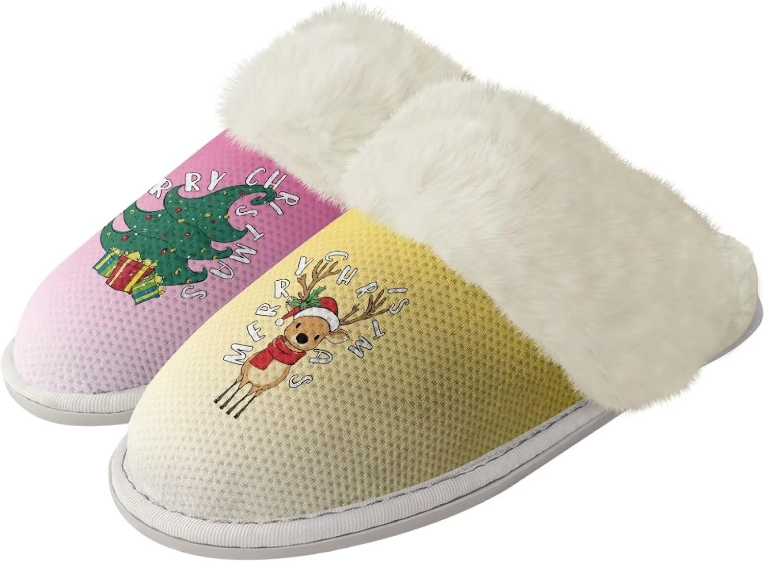 

Тапочки Srengjodk для женщин и мужчин, хлопковые фланелевые тапочки с меховой отделкой, домашние тапочки для него и для нее, размер 36-47, Colorful Christmas Print