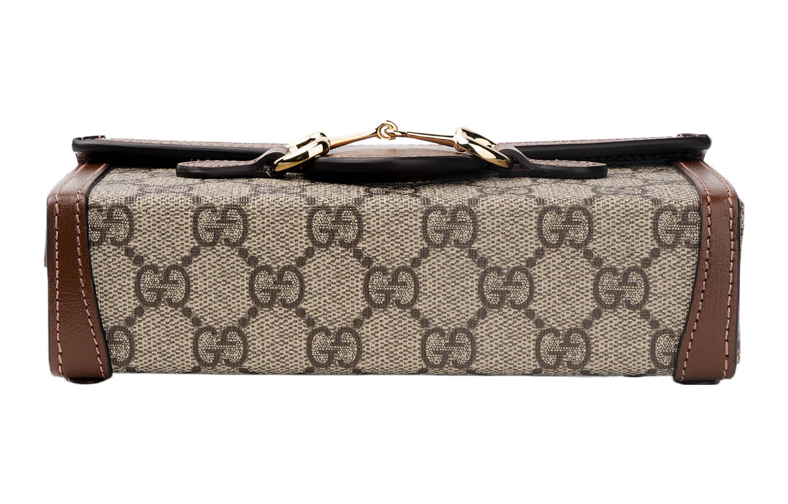 Мини-сумка через плечо GUCCI Horsebit 1955 с кожаными вставками — фото 4