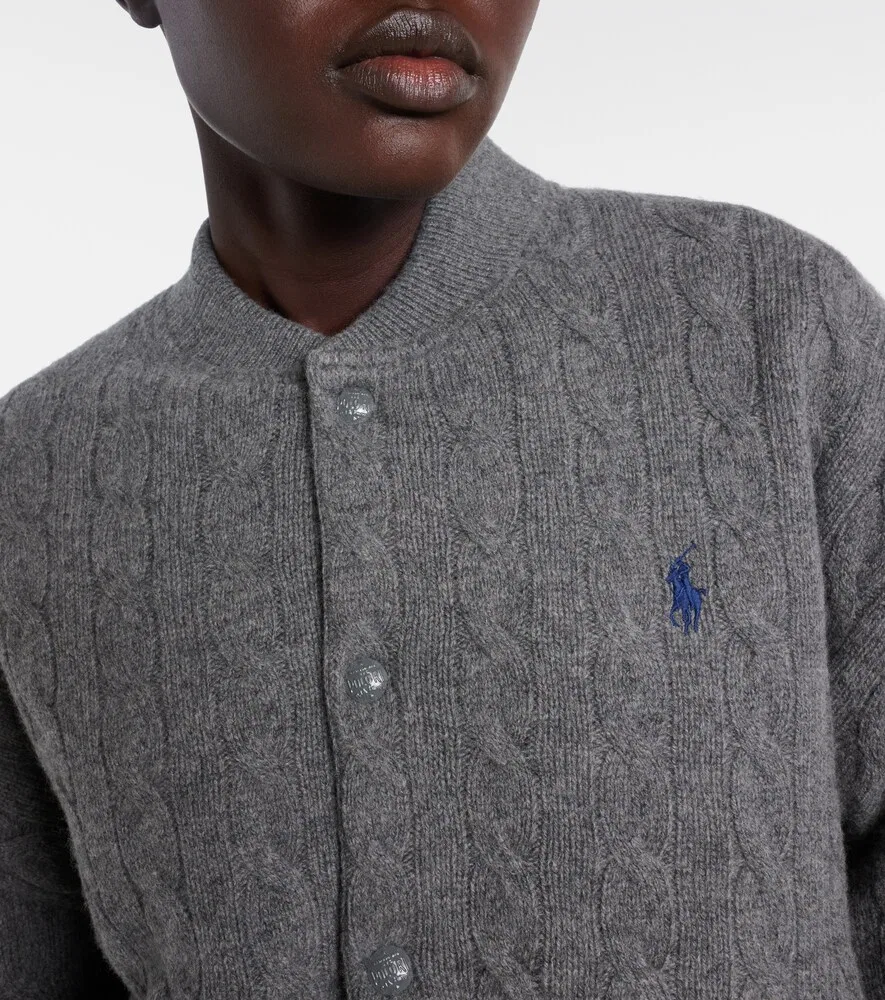 Куртка-бомбер крупной вязки из шерсти и кашемира Polo Ralph Lauren, серый — фото 4