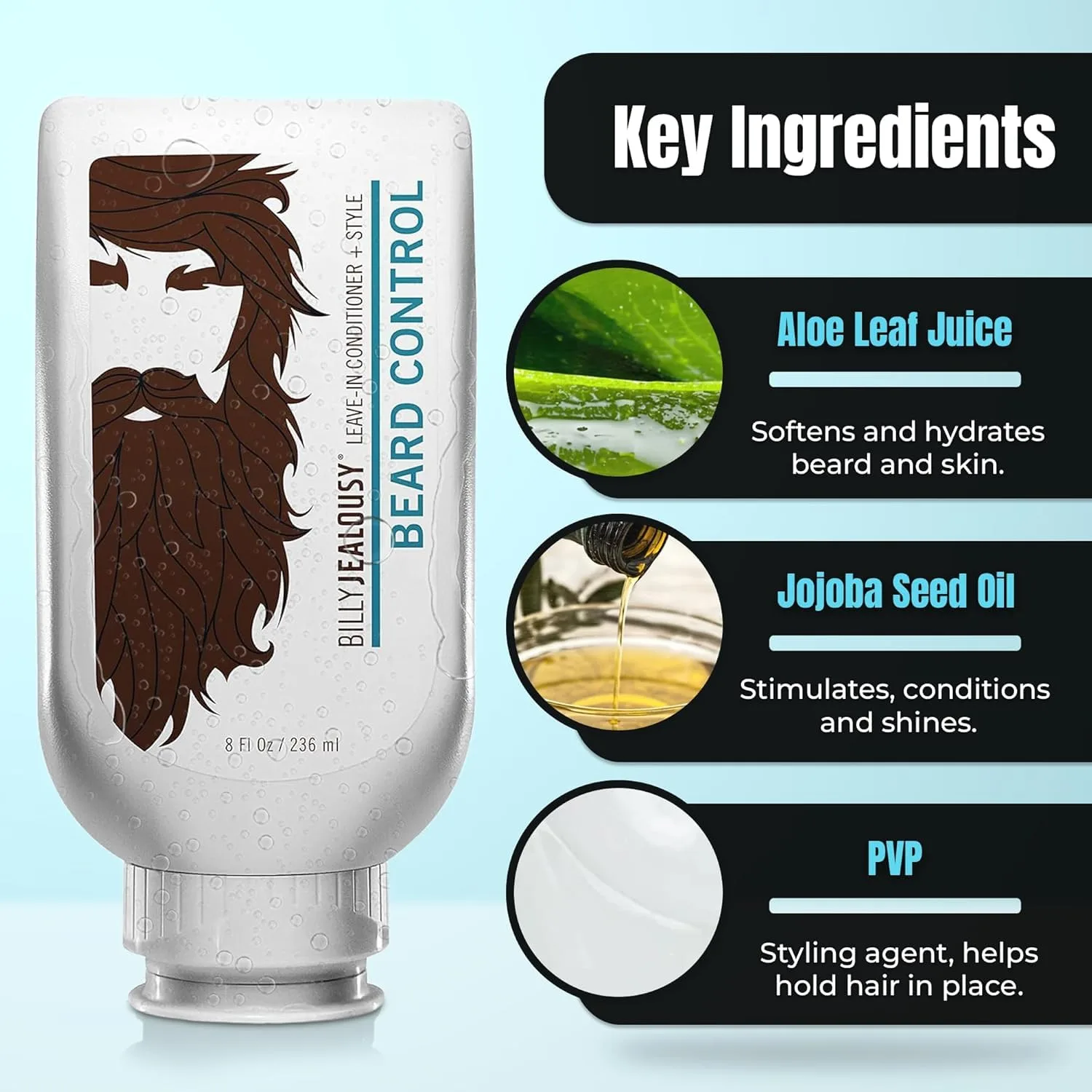 Billy Jealousy Beard Wash и Beard Quencher - шампунь и увлажнитель для бороды, увлажняет, смягчает, укрощает пушистость, придает блеск, полный набор для ежедневного ухода и кондиционирования для мужчин, green — фото 4