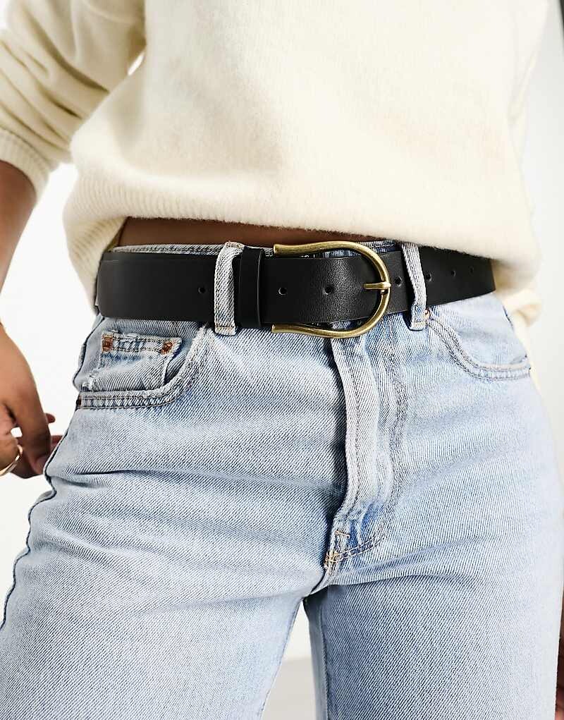 

Черный джинсовый ремень в форме полумесяца ASOS DESIGN