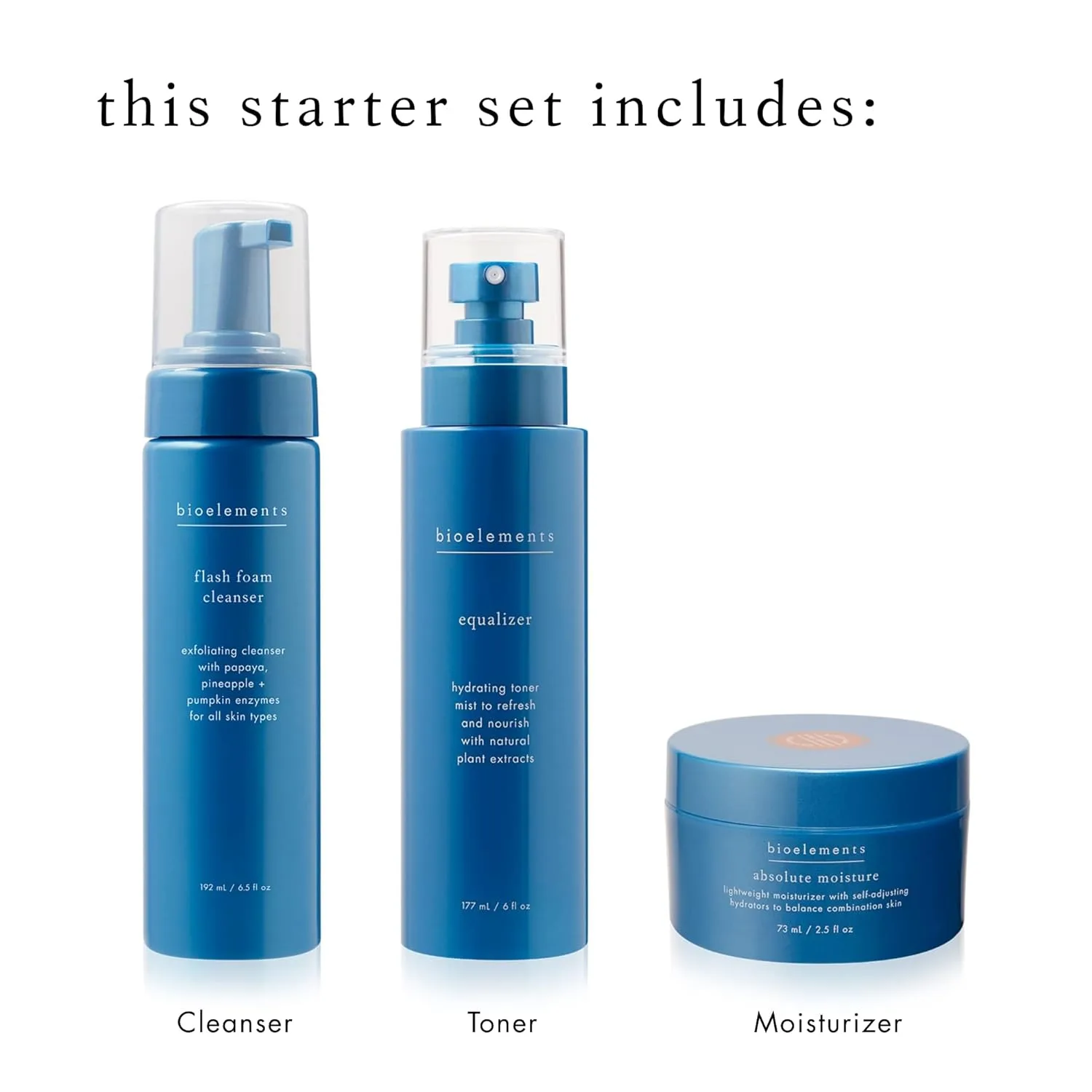 Bioelements 3-Step Starter Set для комбинированной кожи: Flash Foam Cleanser, Equalizer Toner и Absolute Moisture Moisturizer - Vegan, Gluten Free — фото 3
