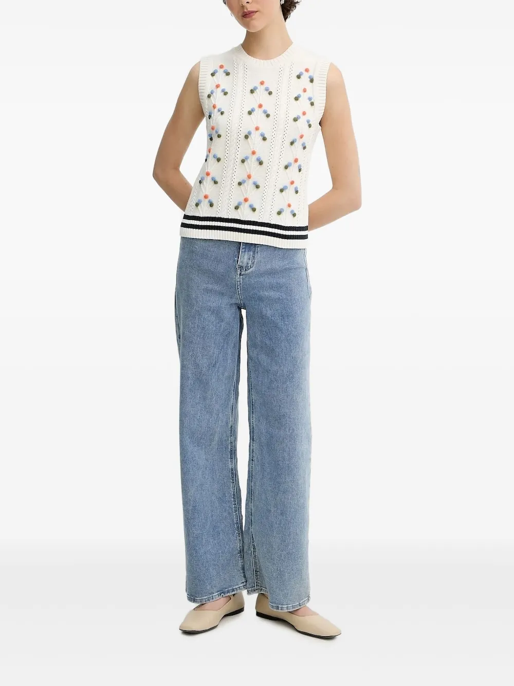 

Жилет с помпонами, связанный косами PS Paul Smith, белый