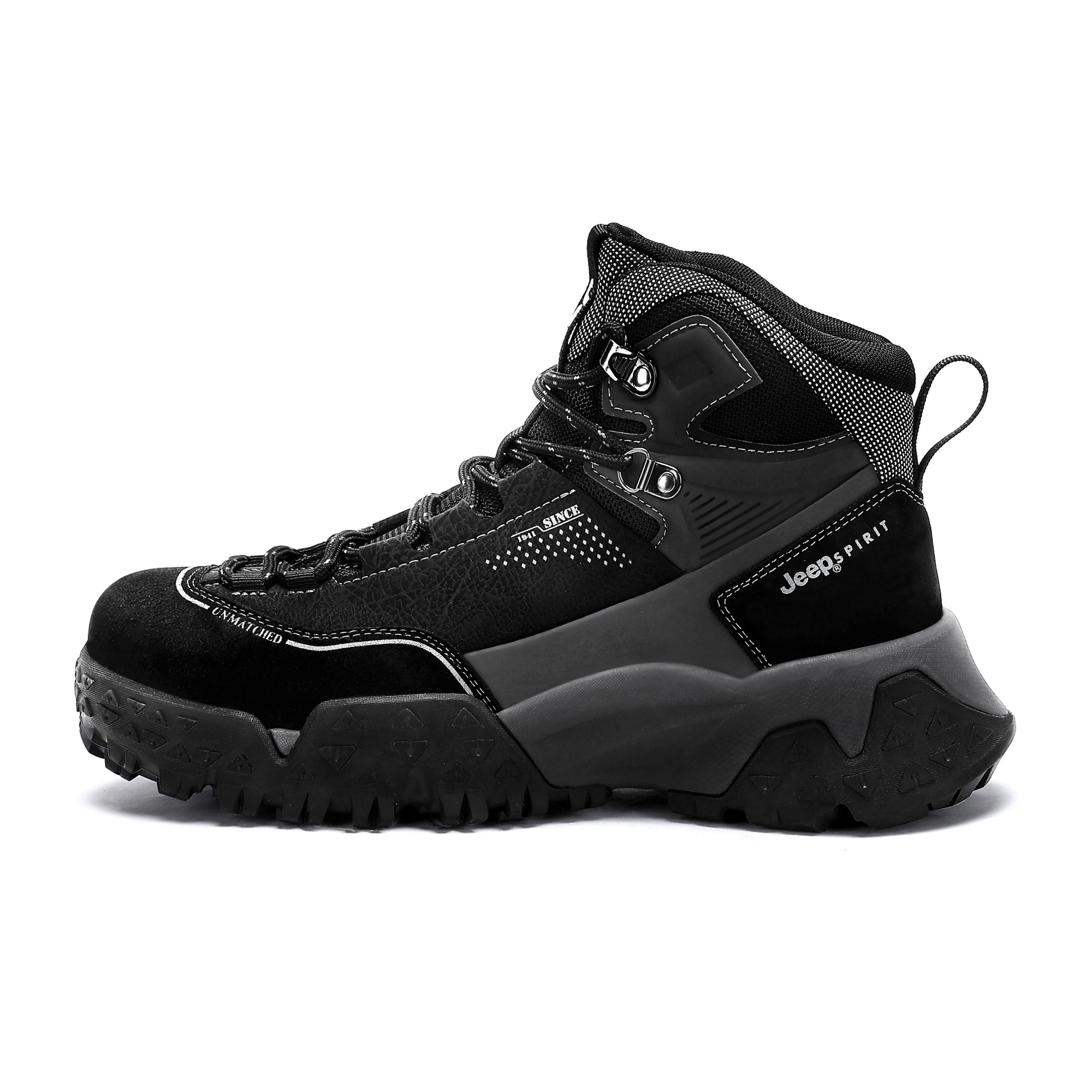 

JEEP SPIRIT Износостойкие и водонепроницаемые высокие уличные ботинки Black Myth для мужчин - графитово-черные[Натуральная кожа + противоскользящие устойчивые к истиранию]