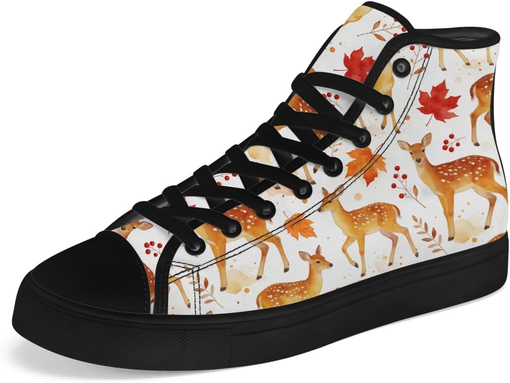 

Мужские и женские высокие кеды из холста с оленями, высокие кроссовки на шнуровке, повседневная обувь Chebing, белый
