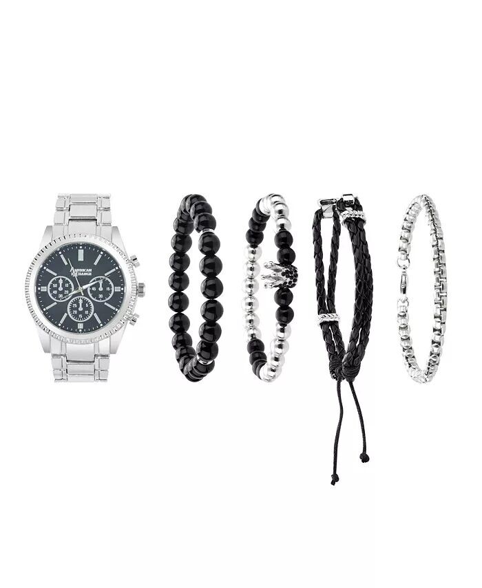 

Мужские кварцевые часы из блестящего серебристого металла, 44,8 мм American Exchange