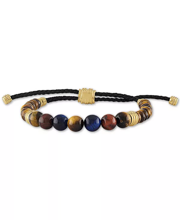 

Браслет-Боло с разноцветными бусинами тигрового глаза из стерлингового серебра с 14-каратным золотом, созданный для Macy's Esquire Men'S Jewelry, silver