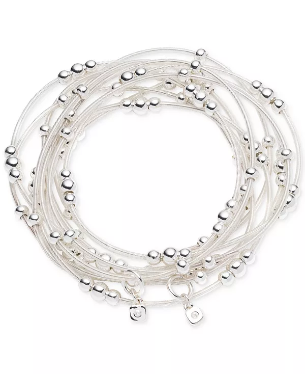 

Многорядный эластичный браслет из белого шнура серебристого оттенка с бусинами Nine West, silver