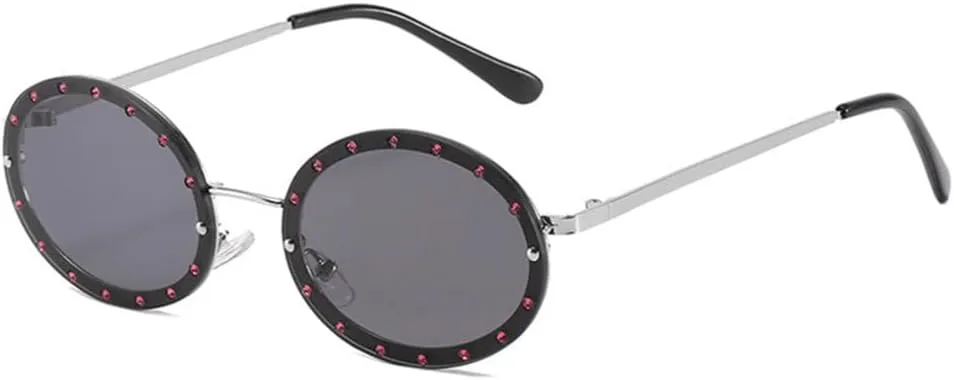 

Женские солнцезащитные очки без оправы, круглые, с кристаллами, в модной металлической оправе, черные и розовые, винтажные, с защитой от УФ-излучения UV400 MTZJH, 7