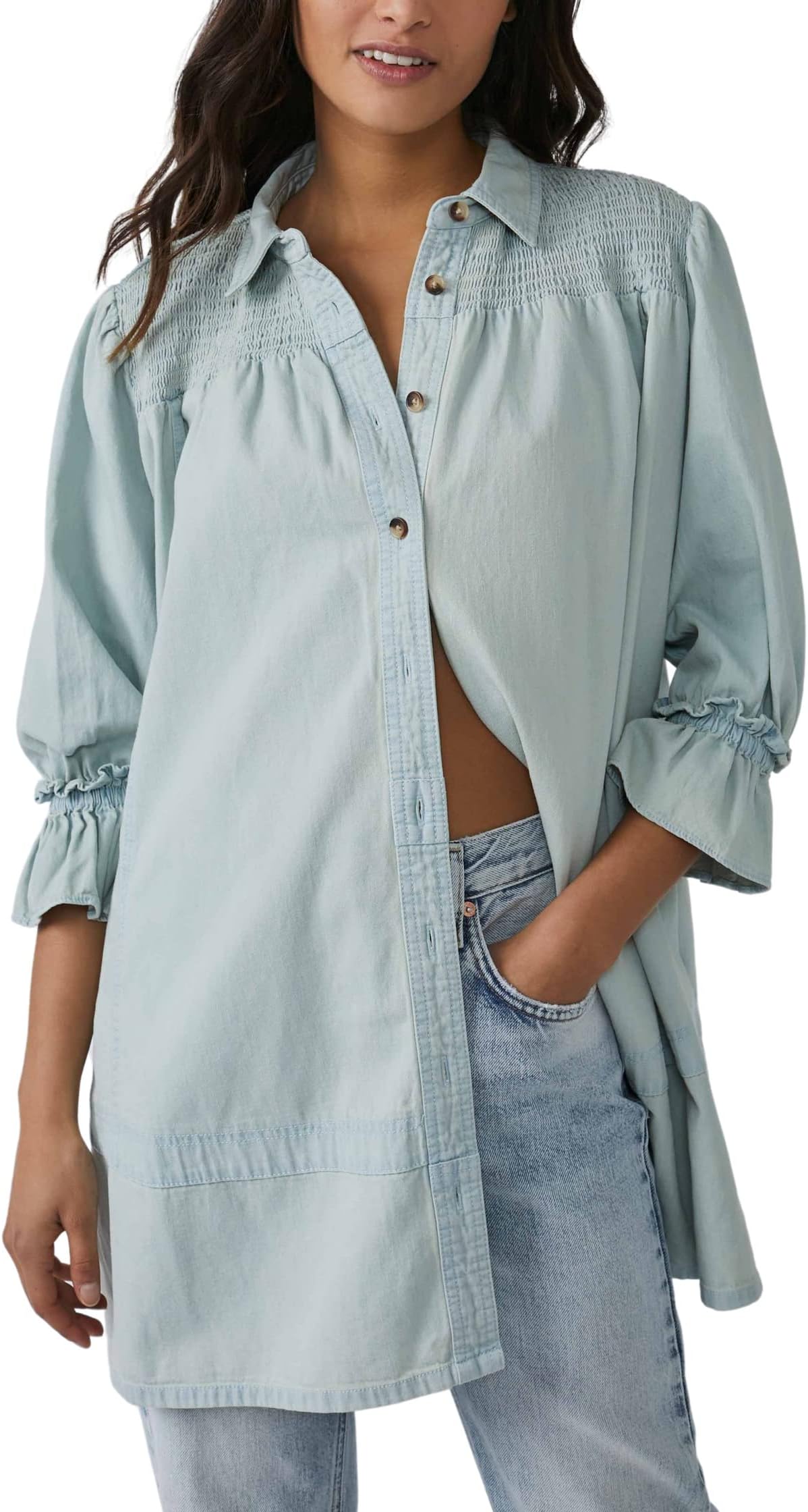 

Туника Free People Vanessa Denim Tunic, цвет Blue Chill