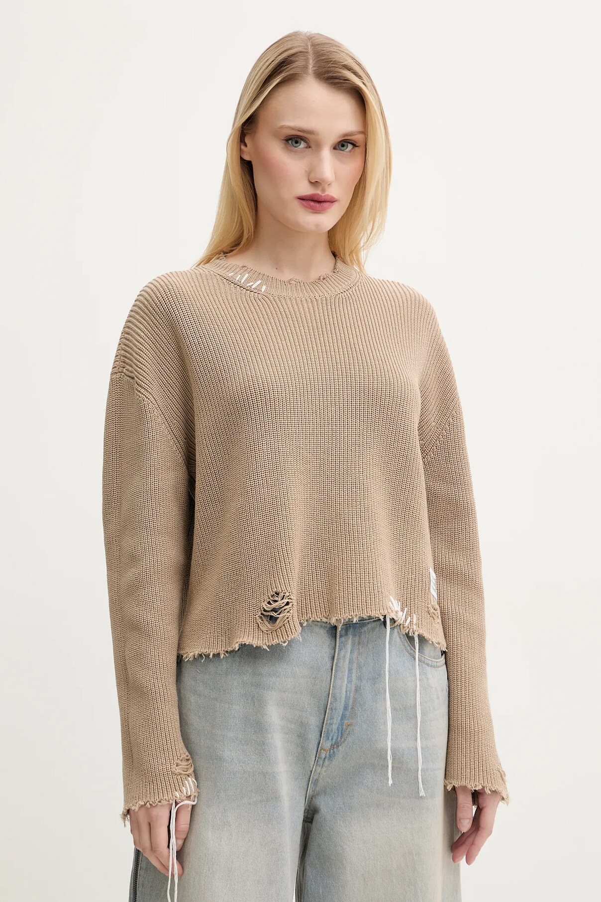 

Хлопковый свитер Mm6 Maison Margiela, бежевый