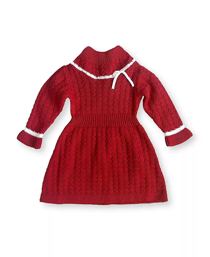 

Детское платье-свитер для девочек с воротником-стойкой, рюшами на манжетах и косой вязкой Hope & Henry, красный