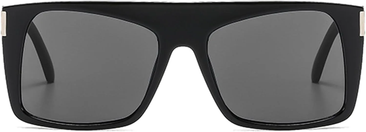 

bullabulling Модные квадратные солнцезащитные очки большого размера для женщин и мужчин, ретро-очки с плоской верхней частью, защита от УФ-излучения UV400, Black