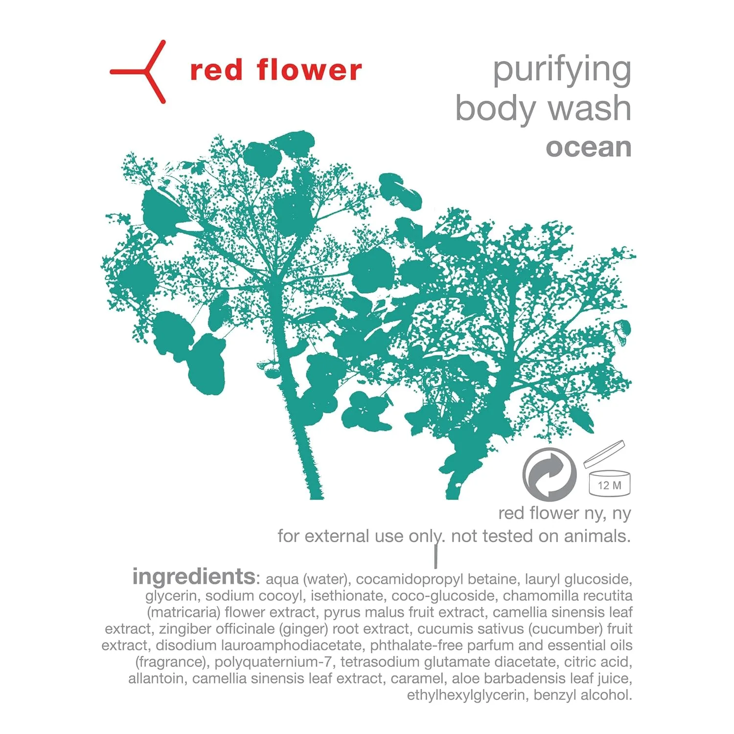 Очищающий гель для душа Red Flower Ocean - очищающий и увлажняющий гель для душа с органическими экстрактами фруктов и листьев для увлажненной и сияющей кожи (280 мл) 302 мл (1 шт.), White — фото 2