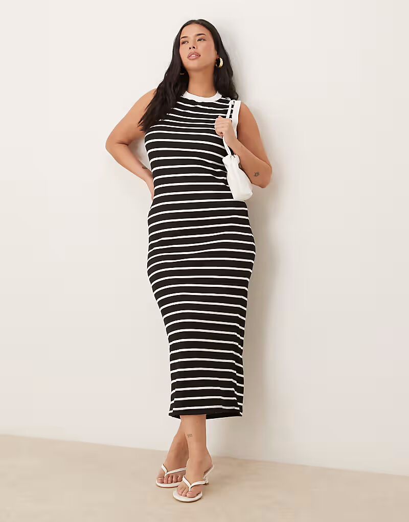 

Платье-майка миди ASOS DESIGN 90s Curve с ребристым узором в полоску ASOS Curve