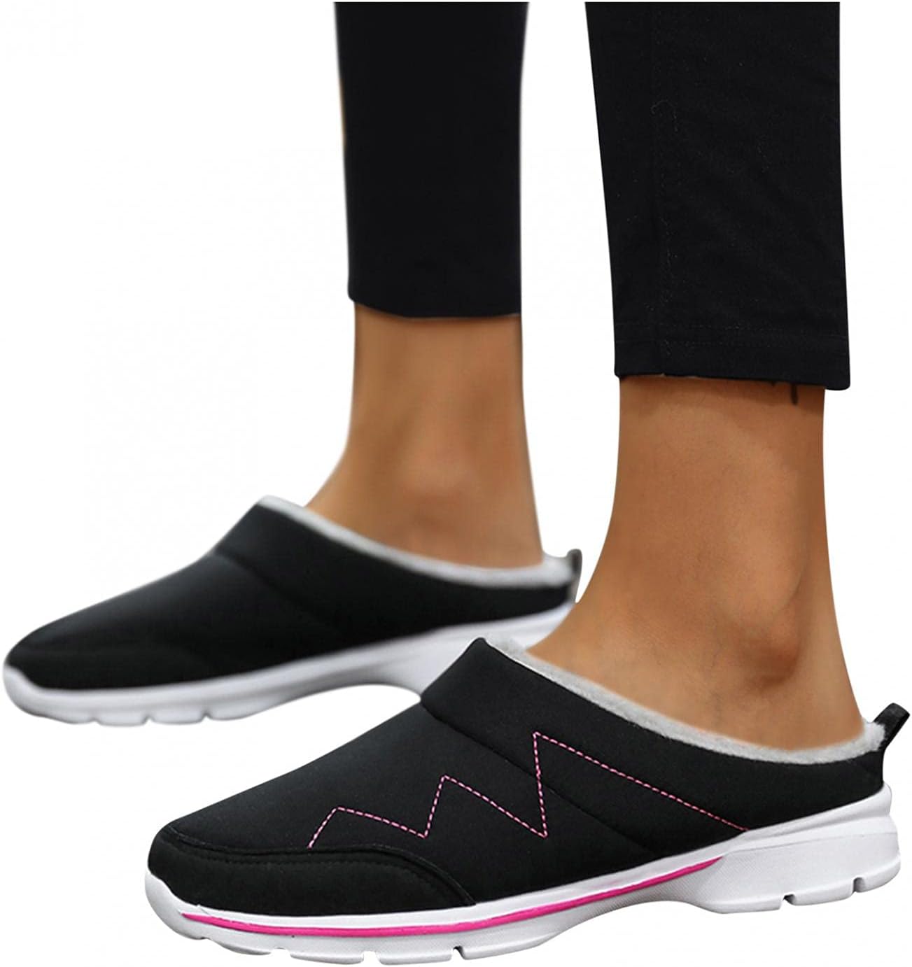 

Женские и мужские зимние туфли Hbeylia Fuzzy Mule с теплым плюшевым мехом и флисовой подкладкой, низкие, черный