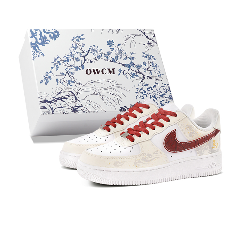 

Nike Мужские низкие скейтбордные кроссовки Air Force 1, бежево-красные