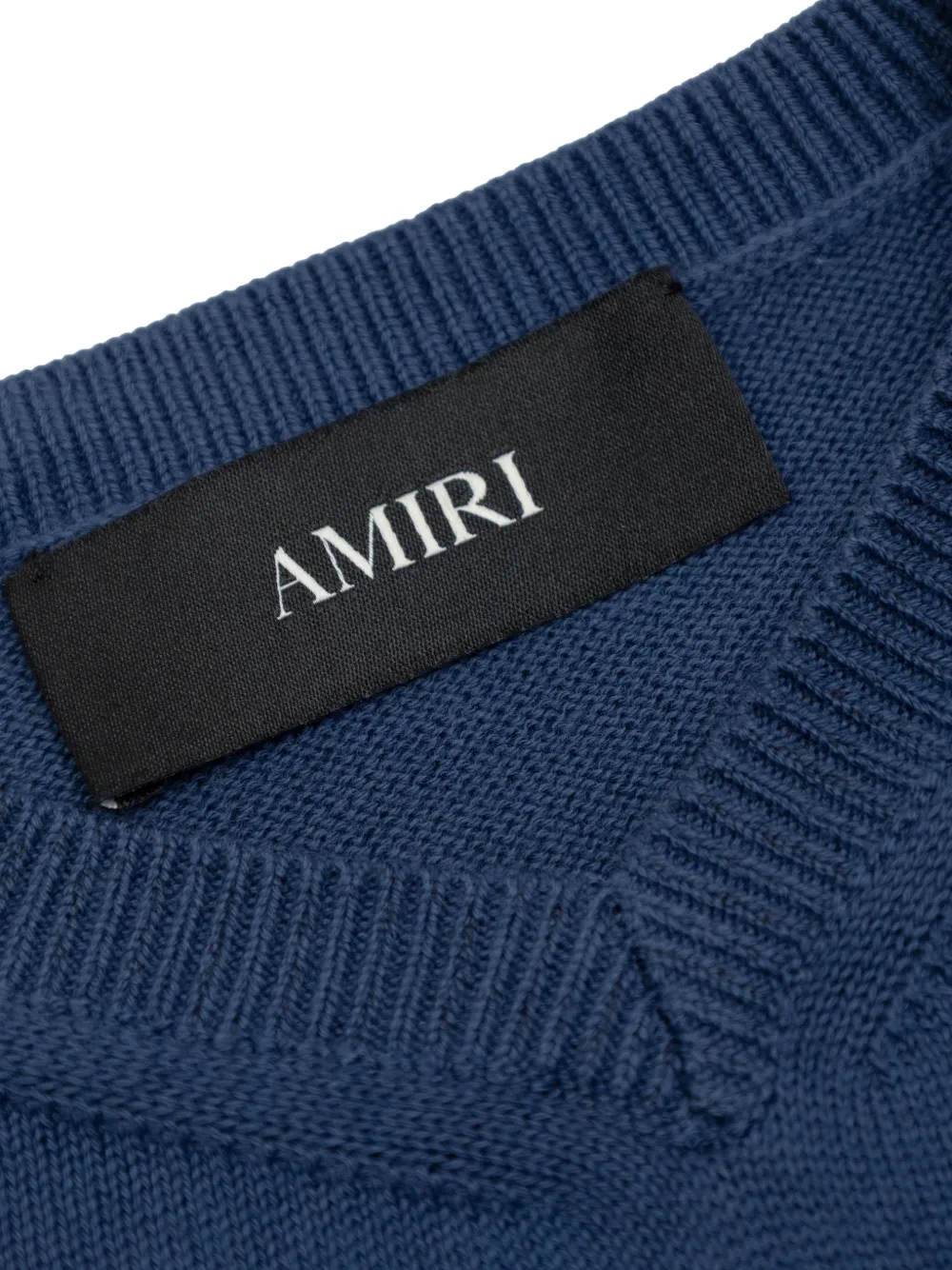 Вязаный свитер с V-образным вырезом и вышивкой Amiri Kids, синий — фото 3