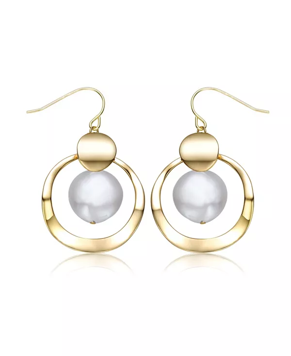 

Серьги-Подвески из стерлингового серебра 14 карат с покрытием из желтого золота и белым пресноводным жемчугом в форме концентрического ореола Genevive, gold