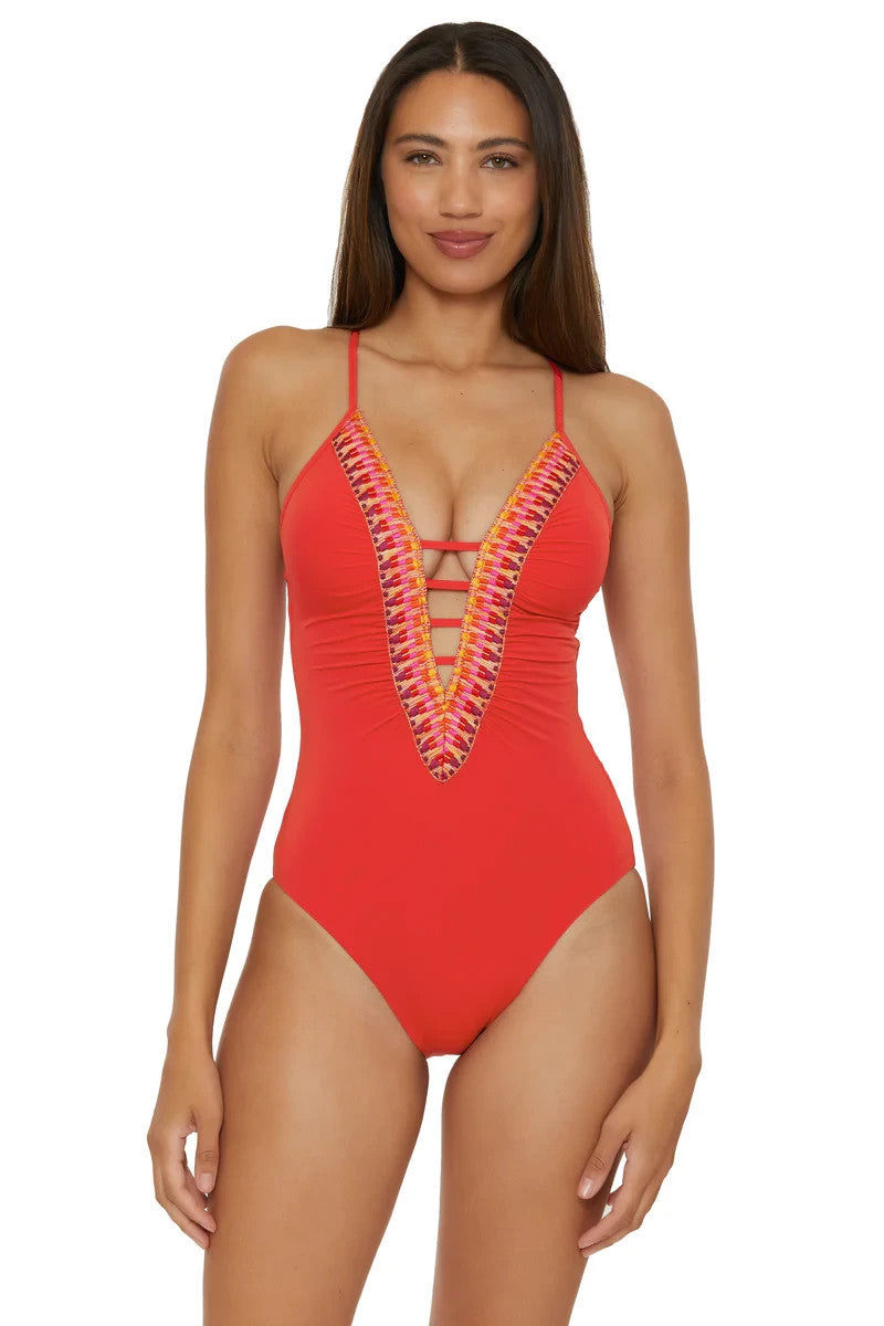 

Женский купальник Becca Fiesta Fire Stretch Clare Plunge, цельный, RED294 Becca, Multi