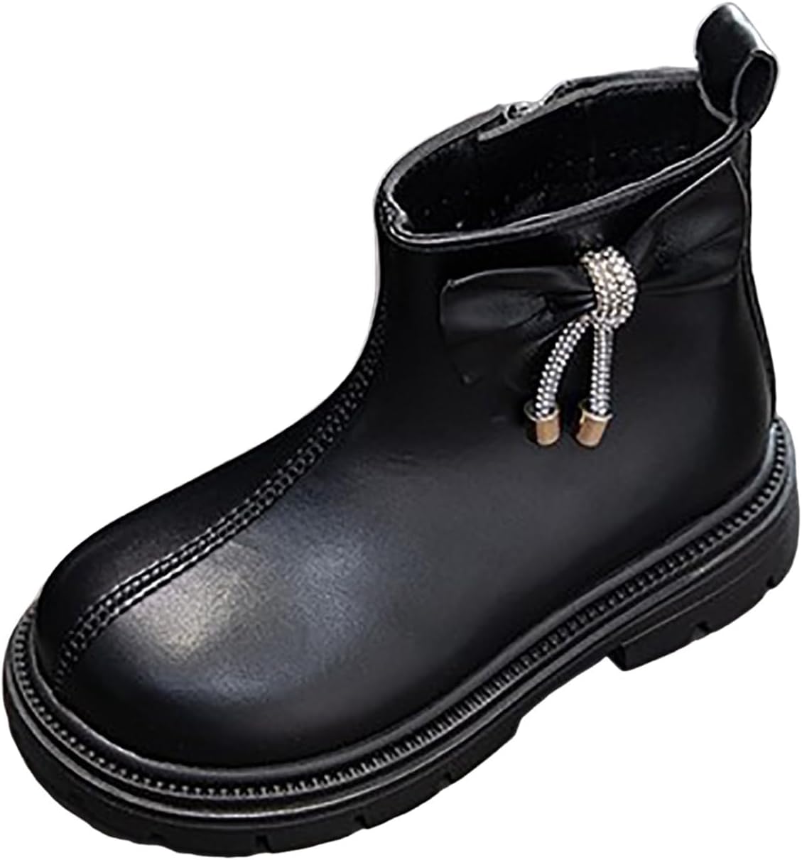 

Детские ботильоны IWIHMIV для девочек, модные короткие сапожки с толстой подошвой и круглым носком, на молнии для малышей, Black