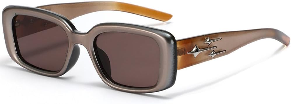 

Прямоугольные солнцезащитные очки для мужчин, винтажный панк, градиентные, маленькие, женские, роскошные солнцезащитные очки с защитой от УФ-излучения UV400 TKKTLLT, Brown Brown