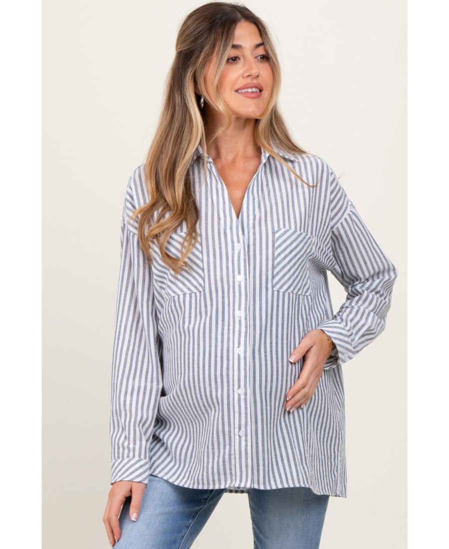 

Рубашка для беременных в синюю полоску с двумя карманами и пуговицами Pinkblush, Navy blue