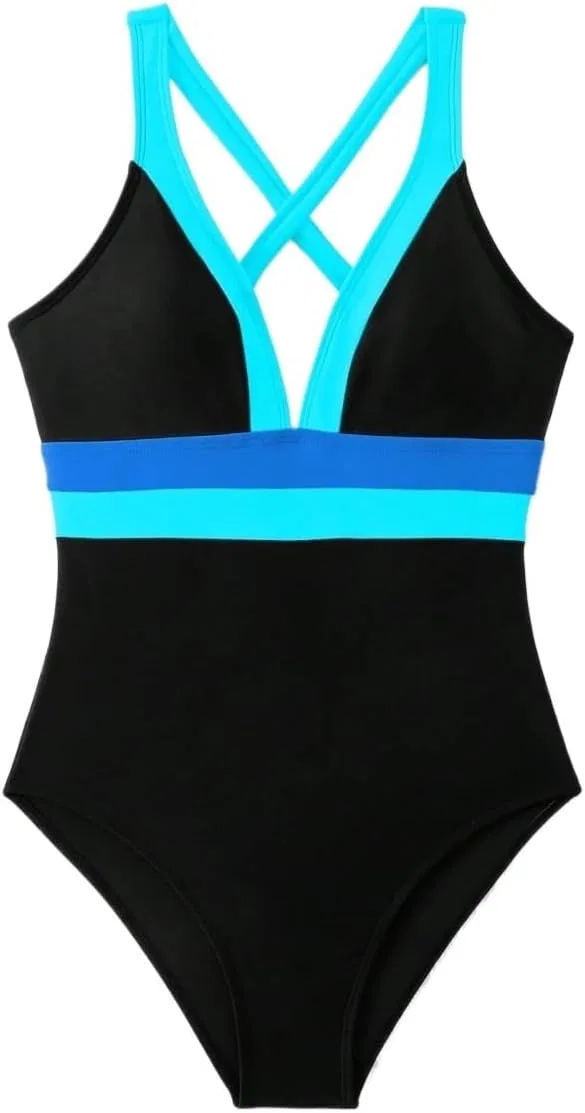Женский слитный купальник-монокини с завязками на шее и цветными блоками для летнего пляжного отдыха
