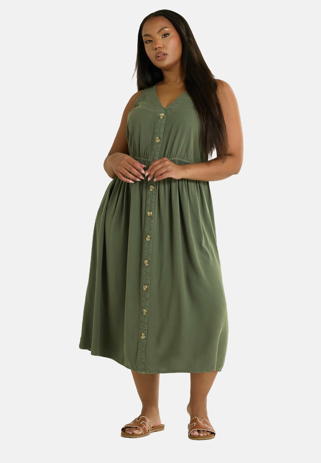 

Джинсовое платье BUTTON THROUGH CHAMBRAY Yours Clothing, хаки