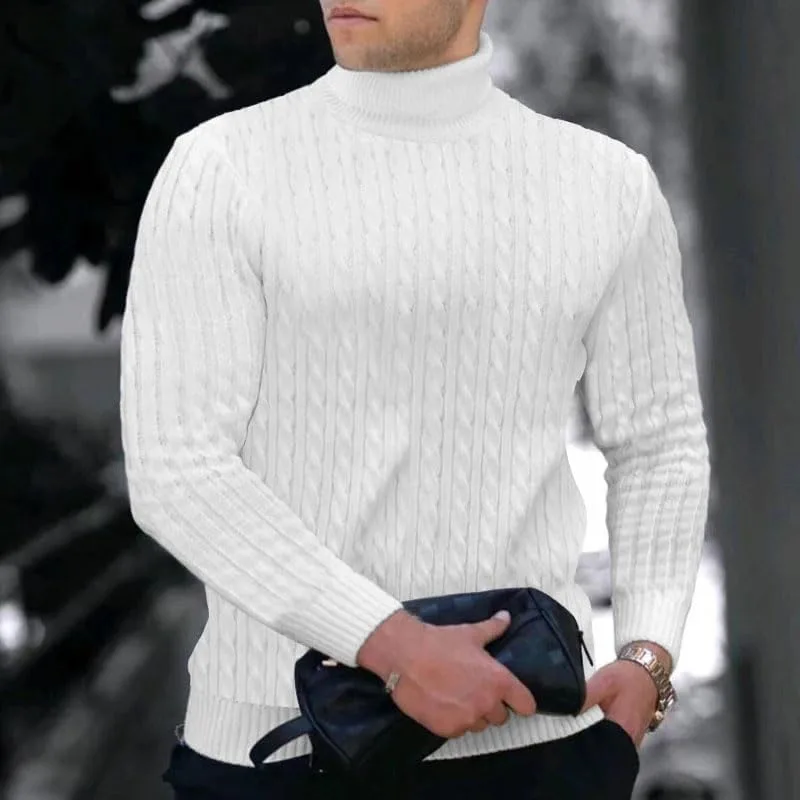 Мужской ребристый водолазка свитер Casual Twist Stretch Slim Crochet — фото 3