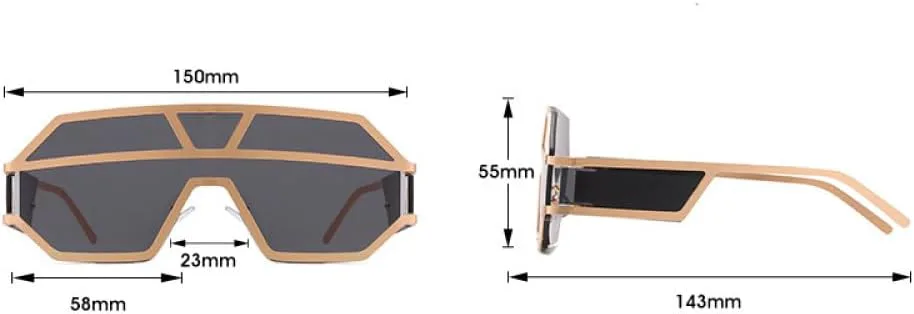 

Женские солнцезащитные очки без оправы из сплава, модные очки большого размера, цельные очки для мужчин, ретро-стиль, черные и коричневые цвета WNCKSQ, C2gold-gray
