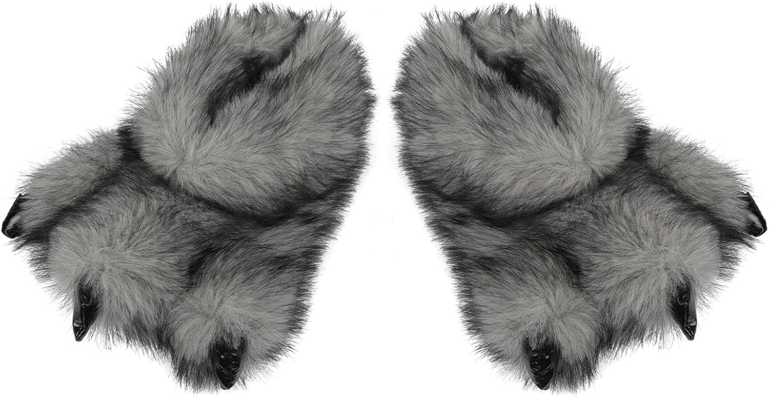 

Зимние тапочки с лапками животных, плюшевые, с нескользящей подошвой для взрослых, мужчин и женщин, домашние тапочки Ohmill, серый