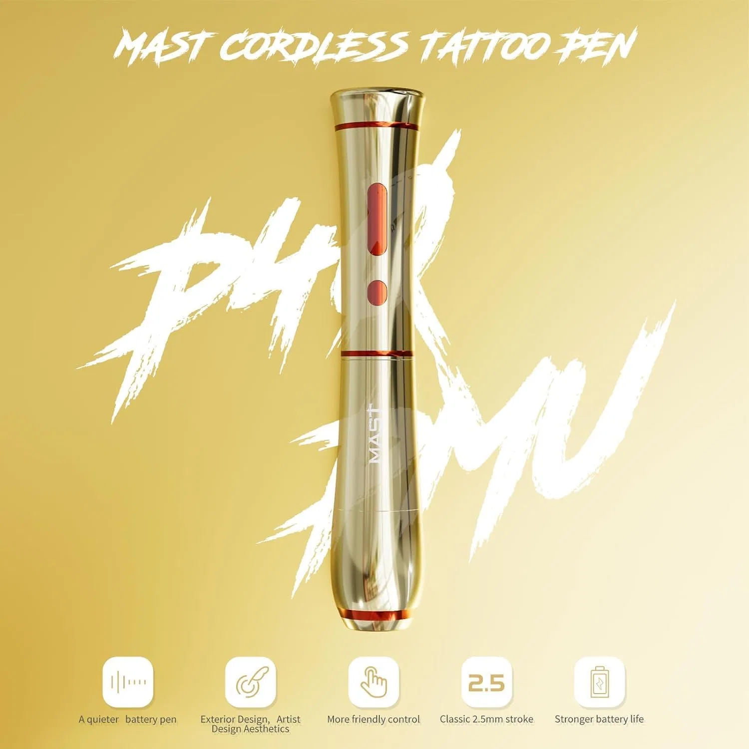 Беспроводной роторный тату-аппарат Mast Tattoo P40 для бровей и губ, золотой Mast Tattoo — фото 2