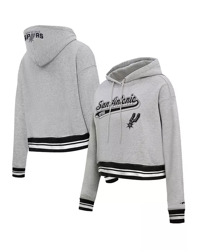

Мужской и женский укороченный худи с капюшоном Heather Gray San Antonio Spurs Script Tail Cropped Pullover Hoodie Pro Standard