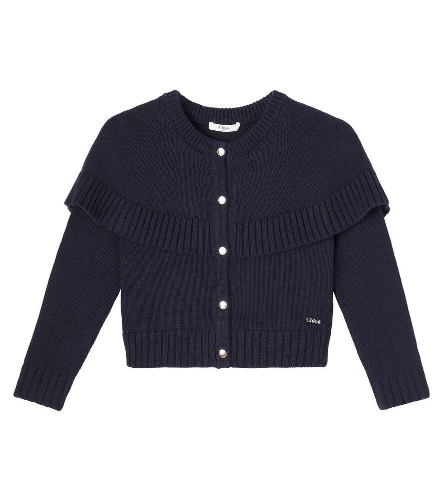

Кардиган из хлопка и шерсти с пелериной Chloé Kids, Bleu Amiral
