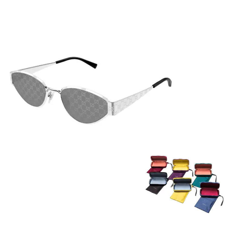 

Женские солнцезащитные очки асимметричной формы металлические серебристые GUCCI, серебряный