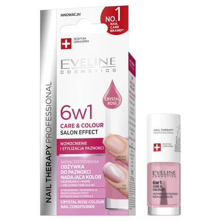 

Nail Therapy 6 в 1 Уход и цвет Концентрированное средство для лечения ногтей Crystal Rose 5 мл Eveline
